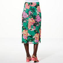 "As Is" IMAN Global Chic Printed Mesh Skirt with Ruched Detail