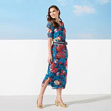 "As Is" IMAN Global Chic Printed Mesh Skirt with Ruched Detail