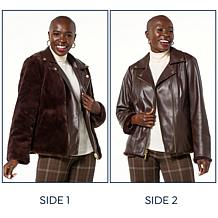 "As Is" IMAN Global Chic Reversible Faux Fur to Faux Leather Jacket