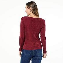 "As Is" IMAN Global Chic Shimmer Knit Drape Front Top