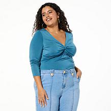 "As Is" IMAN Global Chic Silky Knit Twist Front Top