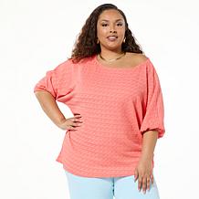 "As Is" IMAN Global Chic Textured Knit Asymmetrical Dolman Sleeve Top