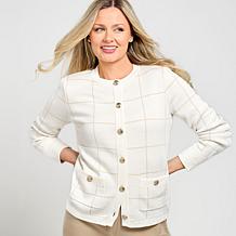"As Is" Jaclyn Smith Button-Front Long-Sleeve Sweater Jacket