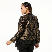 "As Is" Jaclyn Smith Chenille Brocade Jacket with Ruffled Lining