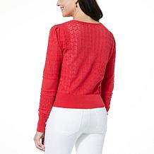 "As Is" Jaclyn Smith Pointelle Knit Button-Front Cardigan