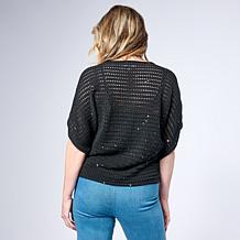 "As Is" Jaclyn Smith Pullover Kimono Sweater with Sequin Detail