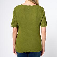 "As Is" Jaclyn Smith Shiny Ribbed Knit Pointelle Sweater with Detac...