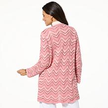 "As Is" Jaclyn Smith Wavy Pointelle Metallic Knit Cardigan