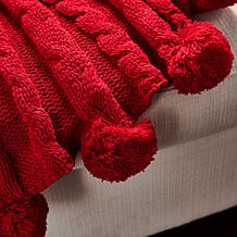 "As Is" Jeffrey Banks Chunky Cable Knit Throw with Pom Pom