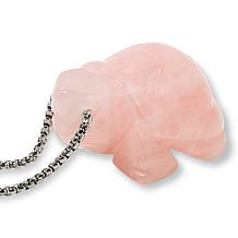 "As Is" KALIFANO Carved Gemstone Turtle 30" Stainless Steel Necklace