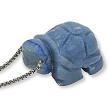 "As Is" KALIFANO Carved Gemstone Turtle 30" Stainless Steel Necklace