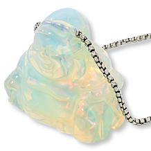 "As Is" KALIFANO Happy Buddha Carved Gemstone 30" Necklace