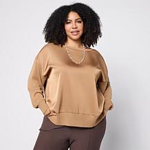 "As Is" MarlaWynne Long Sleeve Bateau Neck Mixed Media Sweater