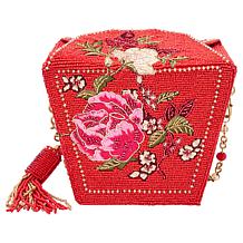 "As Is" Mary Frances Scarlet Bloom Hand-Beaded Top Handle Bag