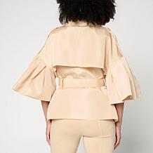 "As Is" Megan Renee Belted Trench with Flounced Ruffle Sleeves
