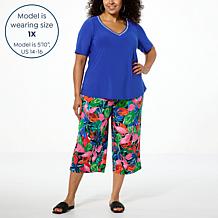 "As Is" Nina Leonard 2-piece Embellished Tunic & Printed Culotte Pa...