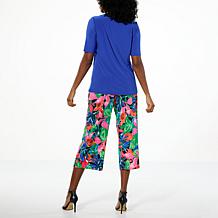 "As Is" Nina Leonard 2-piece Embellished Tunic & Printed Culotte Pa...