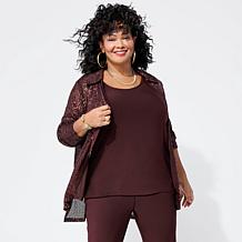 "As Is" Nina Leonard 3-piece Sequined Button-Front Top, Tank and Pa...