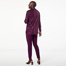 "As Is" Nina Leonard 3-piece Sequined Button-Front Top, Tank and Pa...