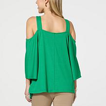 "As Is" Nina Leonard Boxy Cold Shoulder Novelty Top 