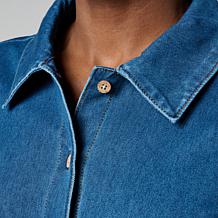 "As Is" Nina Leonard Collared Button-Front Denim Knit Elbow Sleeve ...