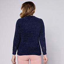"As Is" Nina Leonard Embroidered Long-Sleeve Chenille Sweater