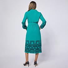 "As Is" Nina Leonard Half Placket Collared Midi Shirtdress
