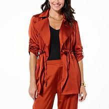 "As Is" Nina Leonard Hammered Satin Drawstring Waist Jacket