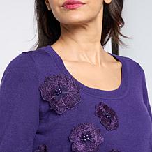 "As Is" Nina Leonard Long Balloon Sleeve Round Neck Sweater Top