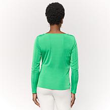 "As Is" Nina Leonard Long Sleeve Drape Neck Slink Top