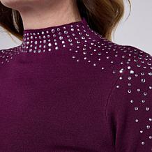 "As Is" Nina Leonard Long-Sleeve Mock-Neck Embellished Sweater Top