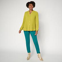 "As Is" Nina Leonard Mandarin Collar Placket Shirt