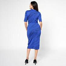 "As Is" Nina Leonard Mixed Jacquard Knit Mock-Neck Sweater Dress