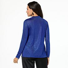 "As Is" Nina Leonard Novelty Foil Knit Mock-Neck Top