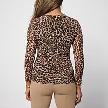 "As Is" Nina Leonard Powermesh Angled Rouched Long Sleeve Top