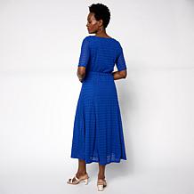 "As Is" Nina Leonard Round Neck Elbow Sleeve Lace Flare Dress