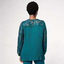 "As Is" Nina Leonard Round Neck Pleat Chiffon Top