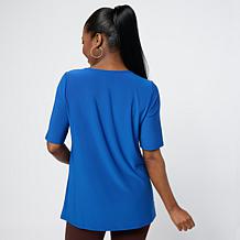 "As Is" Nina Leonard Silvertone Ring Keyhole Knit Top