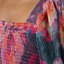 "As Is" Nina Leonard Smocked Bodice Bubble-Sleeve Dress