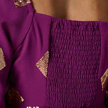 "As Is" Nina Leonard Square Neck Sequin Midi Dress