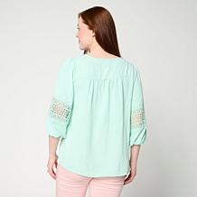 "As Is" Nina Leonard Textured Wave Balloon Sleeve V-Neck Top
