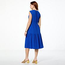 "As Is" Nina Leonard V-Neck Smocked Waist Pebble Tiered Dress