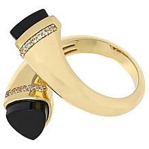 "As Is" Rarities Gold-Plated Gemstone and White Zircon Bypass Ring