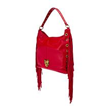 "As Is" Sharif Legacy Cougar Eyelet Pebble Leather Fringe Hobo