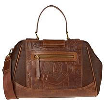 "As Is" Sharif Legacy Hieroglyphic Leather Haircalf Frame Satchel