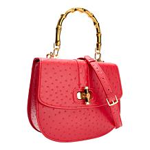 "As Is" Sharif Legacy Ostrich Lambskin Leather Bamboo Handle Satchel
