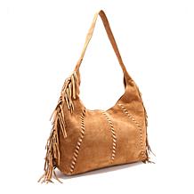 "As Is" Sharif Legacy Suede Metallic Fringe Hobo with Whipstitching