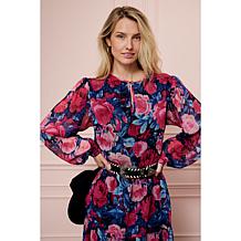 "As Is" TWRHLL by Christie Brinkley Crinkle Chiffon Tiered Maxi Dress