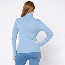 "As Is" TWRHLL by Christie Brinkley Knot Button Rib Knit Turtleneck...