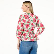 "As Is" TWRHLL by Christie Brinkley Smocked Waist Top